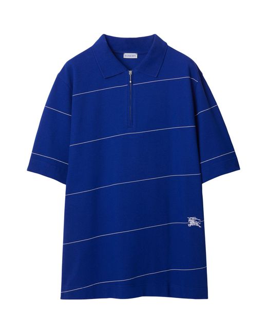Burberry Blue Cotton Striped Polo Shirt for men