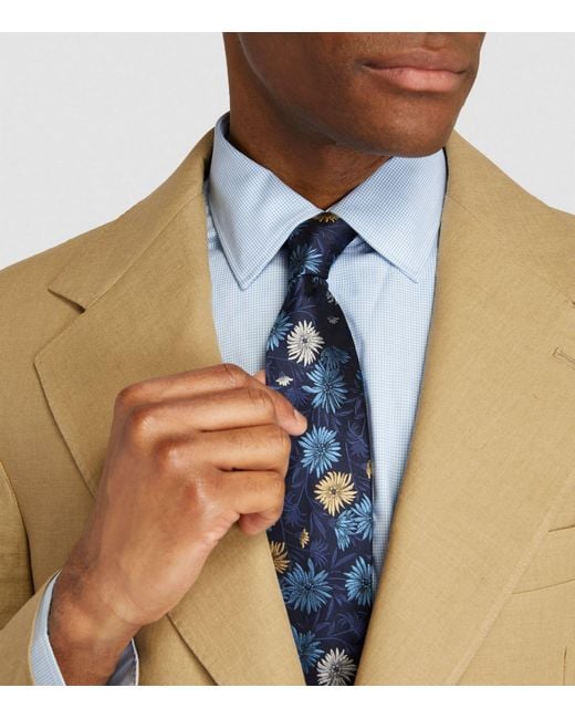Paul Smith Blue Silk Floral Print Tie for men