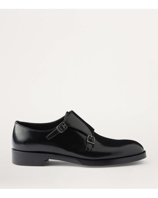 Prada Black Leather Double Monk Shoes for men