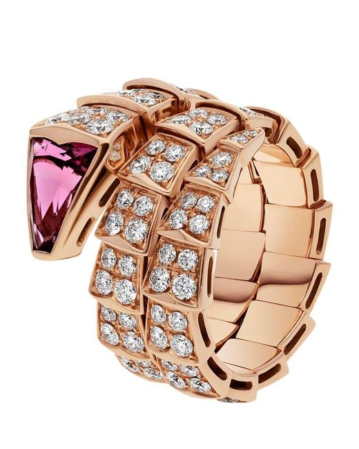 BVLGARI Pink Rose Gold, Diamond And Rubellite Serpenti Viper Ring