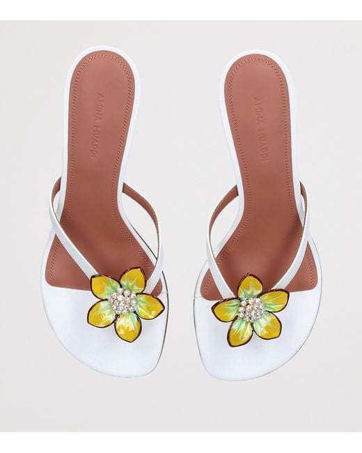 AMINA MUADDI White Leather Vittoria Flower Heeled Sandals 45