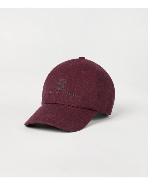 Brunello Cucinelli Red Wool Flannel Baseball Cap for men