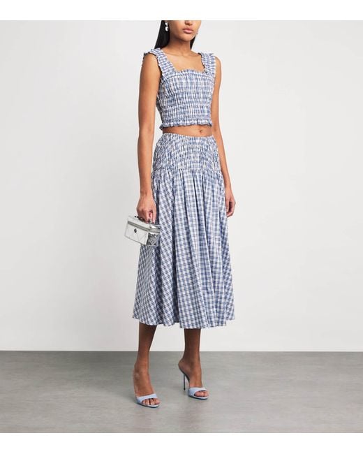 Maje Blue Embellished Check Midi Skirt