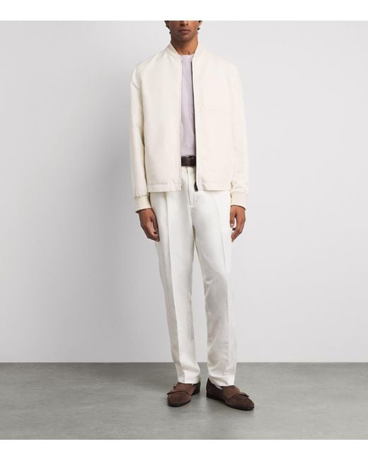 Canali White Linen-Silk Bomber Jacket for men