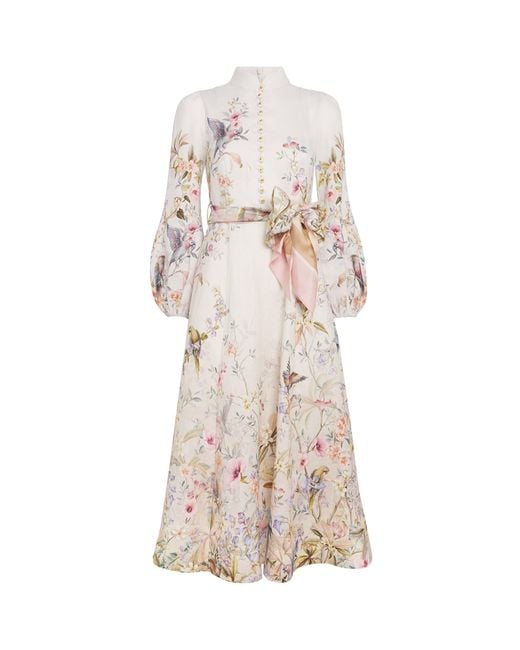 Zimmermann Linen Rebellion Floral Midi Dress in Natural | Lyst Zimmermann Linen Rebellion Floral Midi Dress in Natural | Lyst