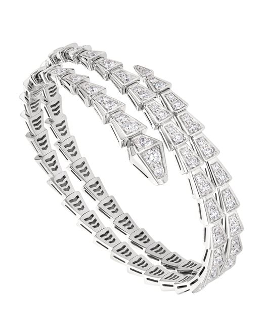 BVLGARI Metallic Medium White Gold And Diamond Serpenti Viper Bracelet