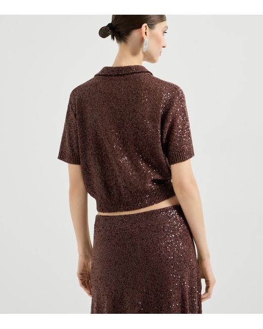 Brunello Cucinelli Brown Sequin Collared Top