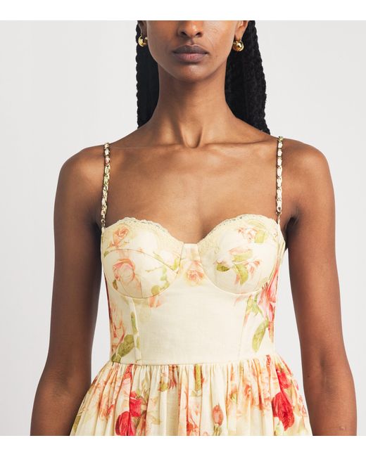 Zimmermann Metallic Linen Floral Print Roselight Midi Dress