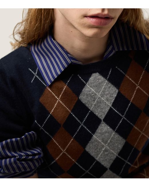 Miu Miu Blue Cashmere Argyle Sweater