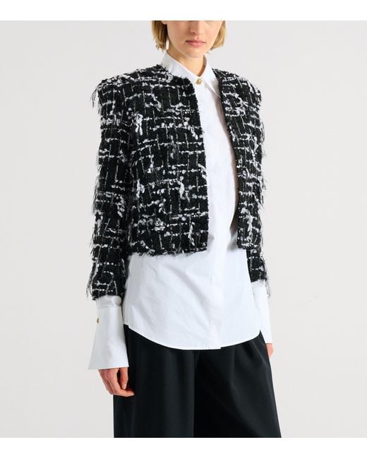 Balmain Black Frayed Tweed Cropped Jacket