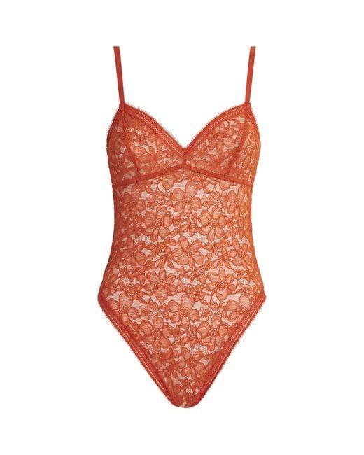 Wolford Orange Lace Floral Bodysuit