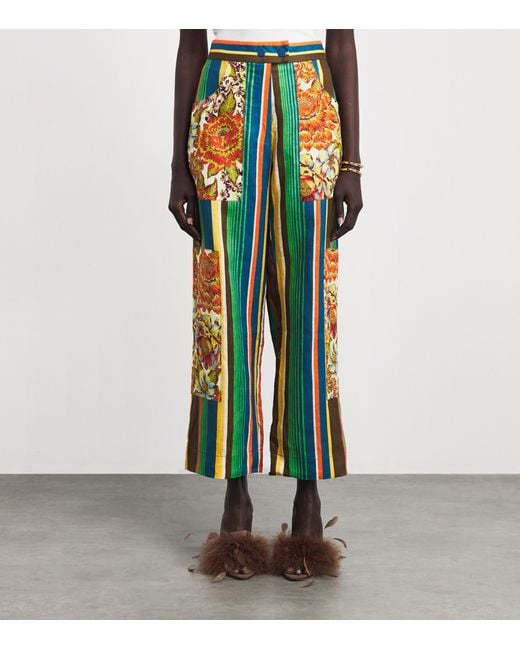 ALÉMAIS Green Linen Stripe Charlie Trousers