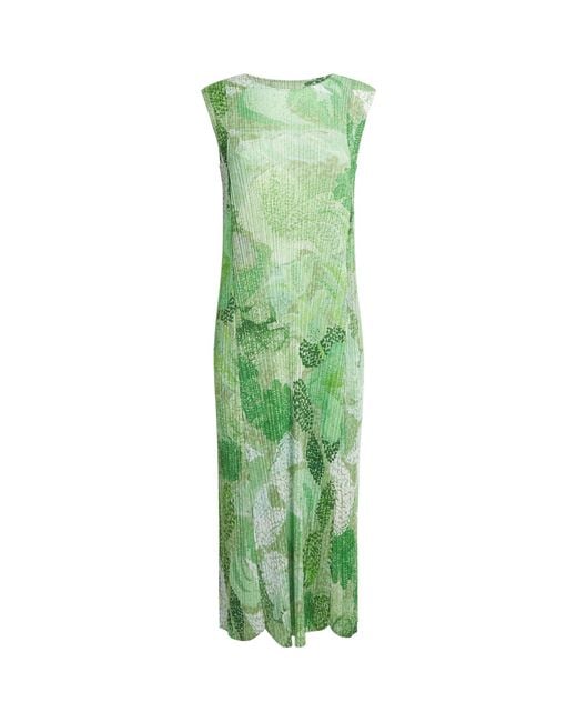Pleats Please Issey Miyake Green Pleated Foggy Forest Midi Dress