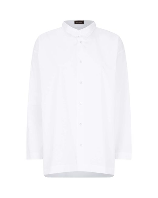 Eskandar White A-Line Stand-Collar Shirt