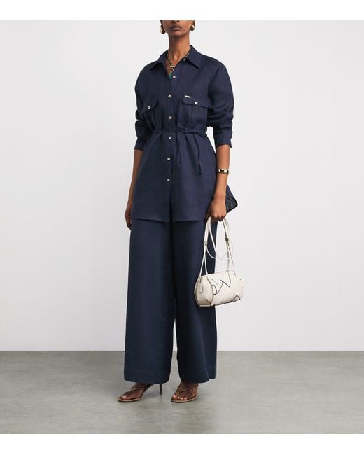 Melissa Odabash Blue Linen Serena Wide-Leg Trousers