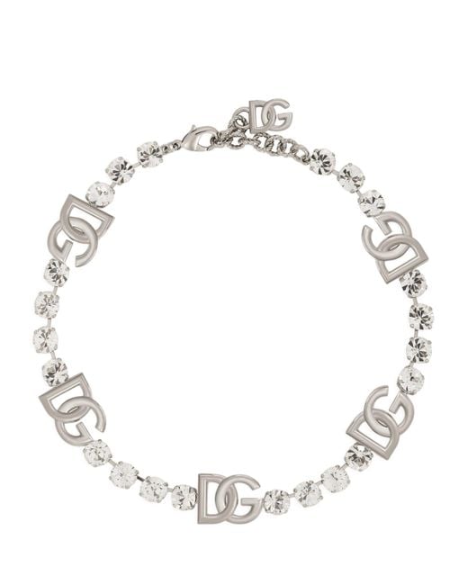 Dolce & Gabbana Metallic Crystal-Embellished Dg Necklace