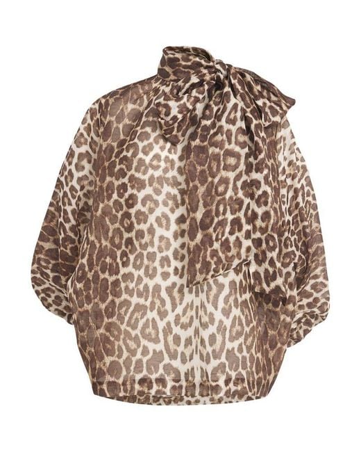 Zimmermann Natural Silk Leopard Billow Blouse