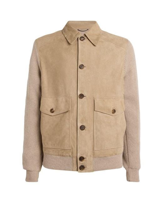 FIORONI CASHMERE Natural Suede Knit-Sleeve Hybrid Jacket for men