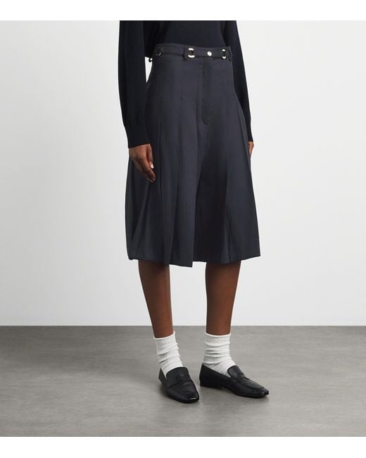 Sandro Blue Wool-Blend Pleated Shorts