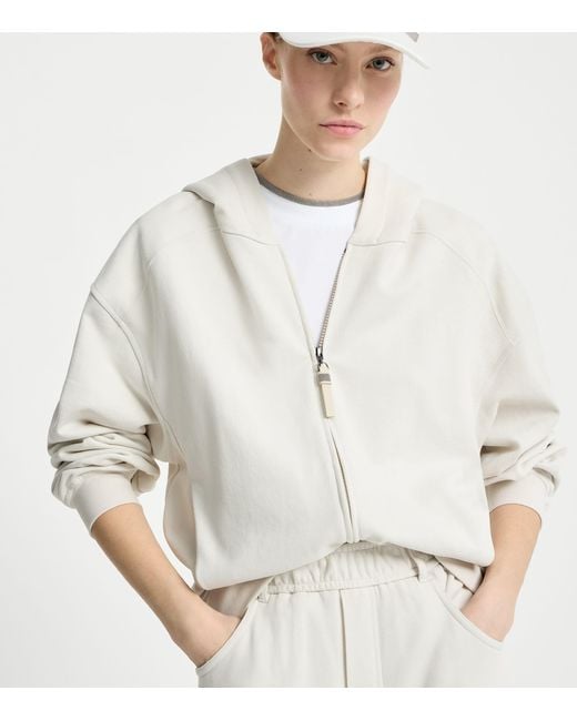 Brunello Cucinelli White French Terry Zip-Up Hoodie