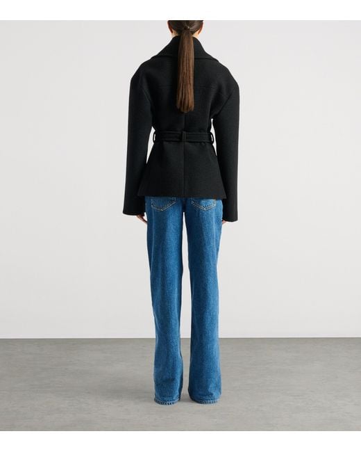 Balmain Black Virgin Wool Belted Pea Coat