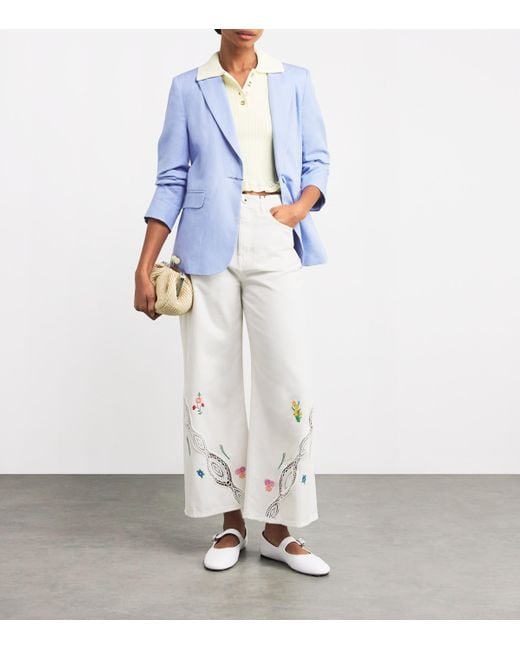 Weekend by Maxmara White Lace Embroidered Wide-Leg Jeans
