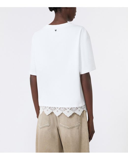 Weekend by Maxmara White Cotton Lace-Hem T-Shirt