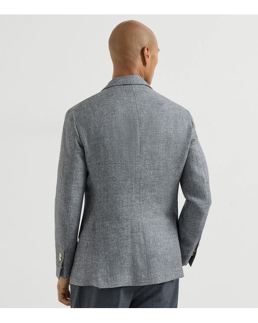 Brunello Cucinelli Blue Silk-Linen-Wool Blazer for men