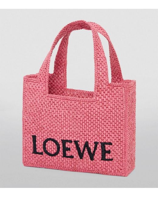 Loewe Pink X Paula's Ibiza Mini Raffia Font Tote Bag