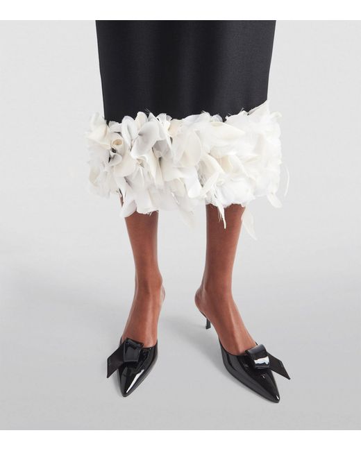 Prada Black Wool Feather-trim Midi Dress