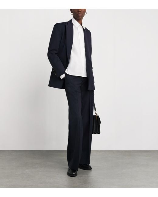 Sandro Blue Wool-Blend Double-Breasted Blazer