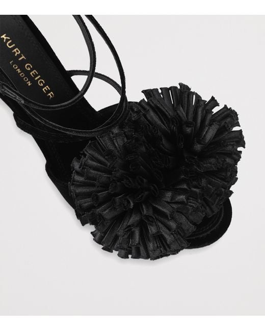 Kurt Geiger Black Velvet Pom Pom Heeled Sandals