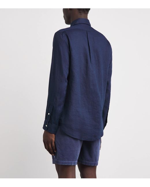 Polo Ralph Lauren Blue Linen Custom-Fit Shirt for men