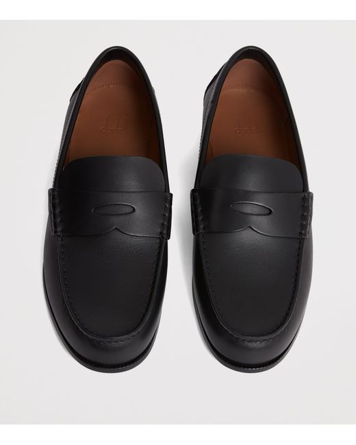 Dunhill Black Leather Flex Heddon Loafers for men