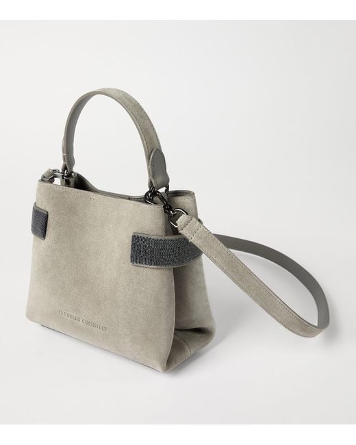 Brunello Cucinelli Metallic Small Suede Essence Top-Handle Bag
