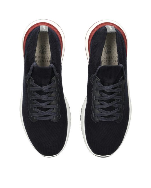 Brunello Cucinelli Blue Knitted Sneakers for men
