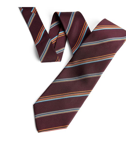 Paul Smith Brown Silk Striped Tie for men