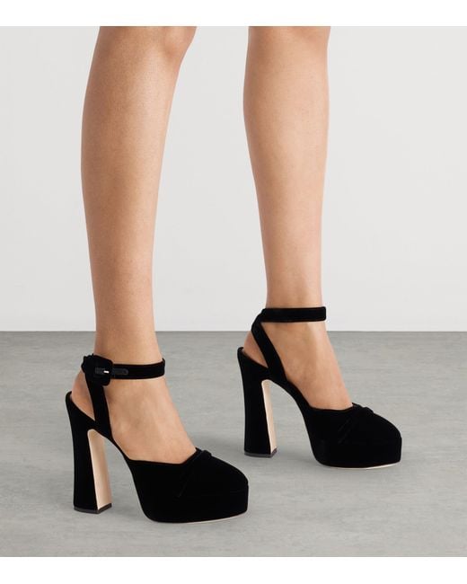 Malone Souliers Black Velvet Mora Buckle Slingback Heels 125