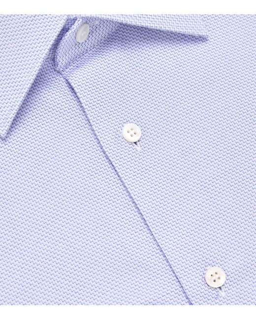 Brioni Blue Cotton Micro-Houndstooth Shirt for men