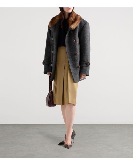 Prada Natural Technical Pleated Midi Skirt