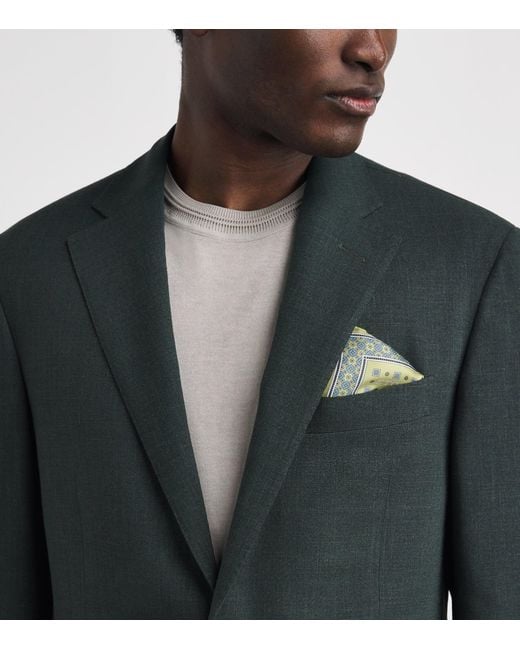 Eton of Sweden Green Silk Floral Pocket Square for men