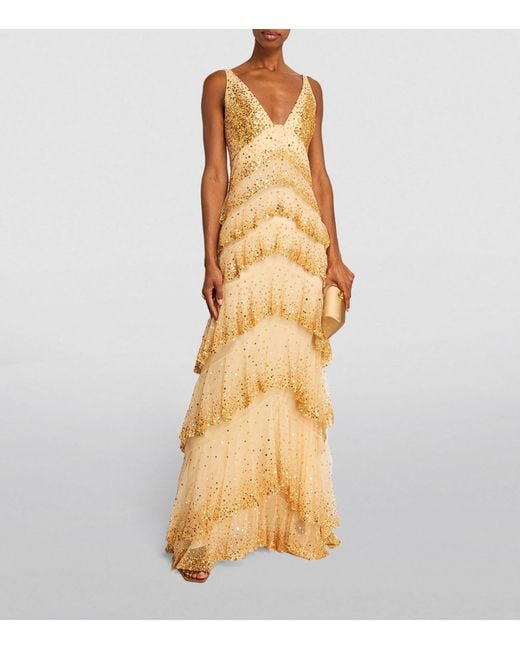 Georges Hobeika Metallic Embellished Tiered Gown