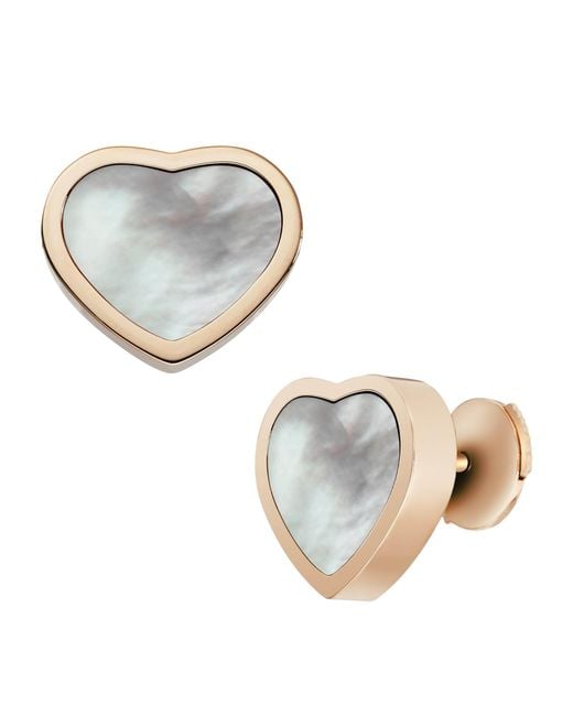 Chopard Gray And Mother-Of-Pearl Happy Hearts Stud Earrings