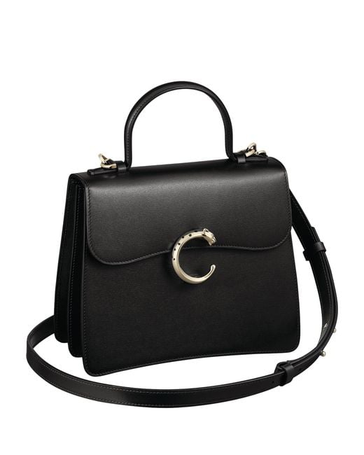 Cartier Black Leather Panthère De Top-Handle Bag