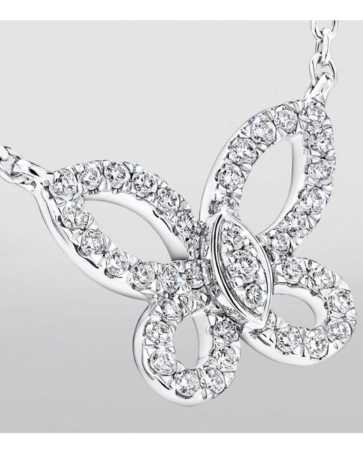 Graff Metallic Small White Gold And Diamond Butterfly Necklace