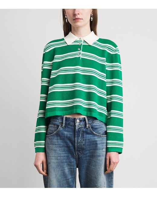Maje Green Cotton-Blend Stripe Polo Sweater