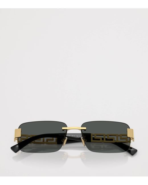 Versace Gray Metal Rectangular Sunglasses