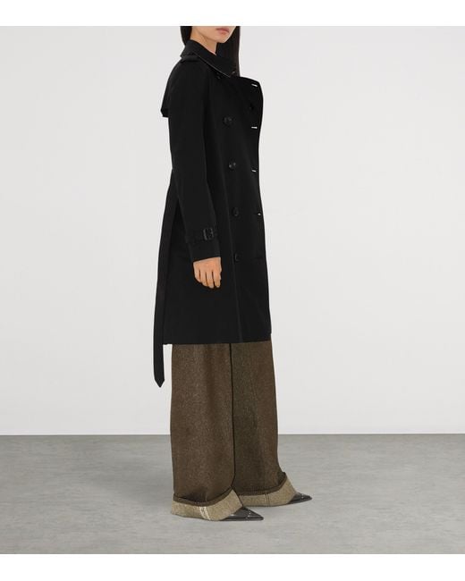 Burberry Black Mid-Length Kensington Heritage Trench Coat
