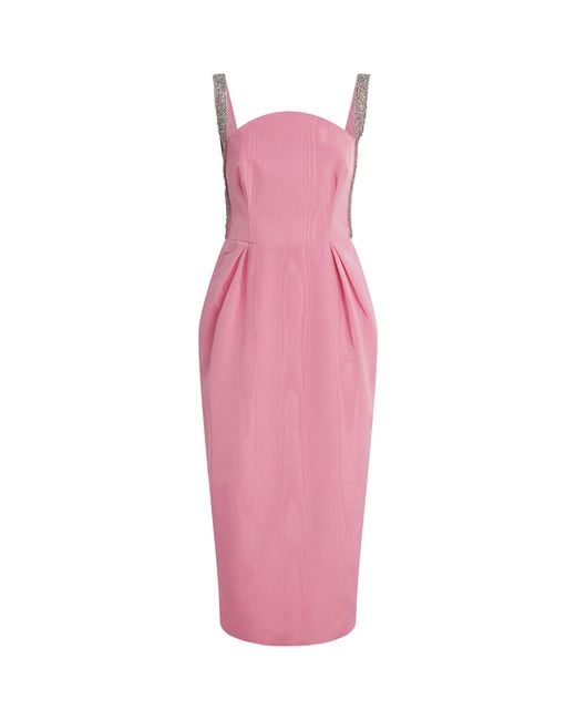 Rebecca Vallance Pink Crystal-Trim Amaro Midi Dress