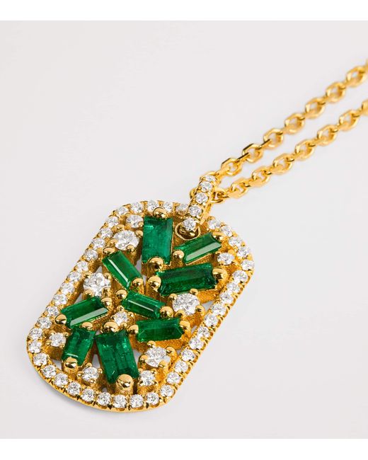 Suzanne Kalan Metallic Diamond And Emerald Medium Dog Tag Necklace